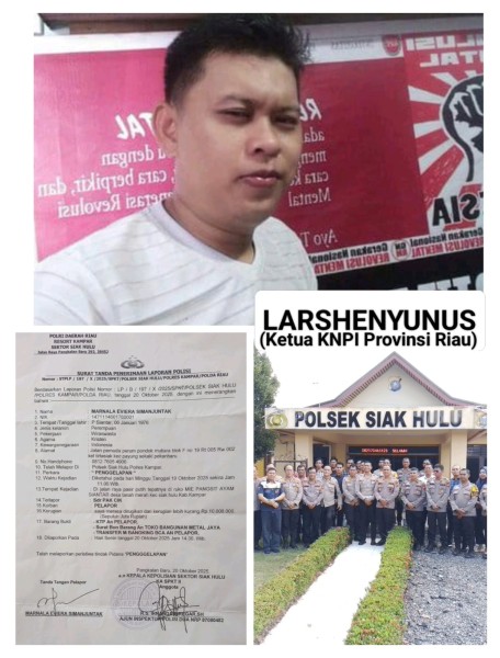 Ketua KNPI Riau Senggol Perkara Penggelapan di Wilayah Hukum Polsek Siak Hulu, Larshen Yunus: 