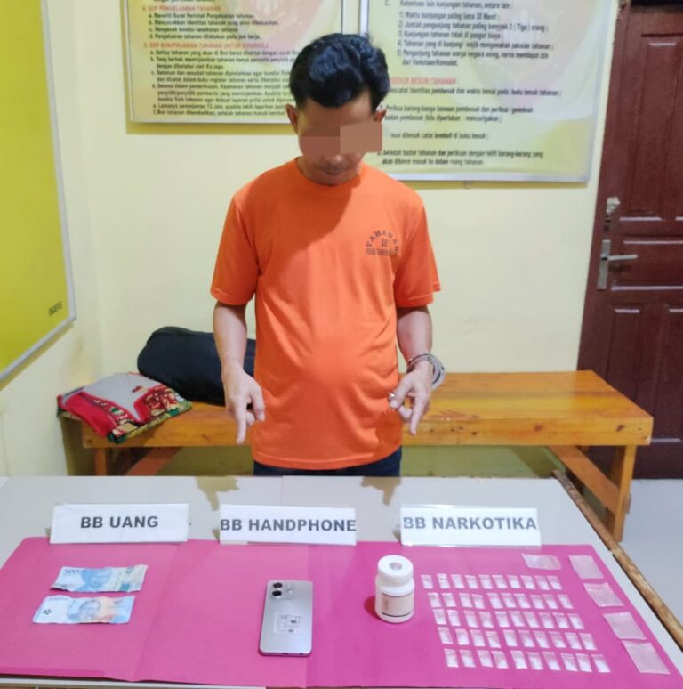 Polsek Kampar Kiri Hilir Tangkap Pelaku Pengedar Narkoba Jenis Sabu-sabu Dengan Berat 8.94Gram.